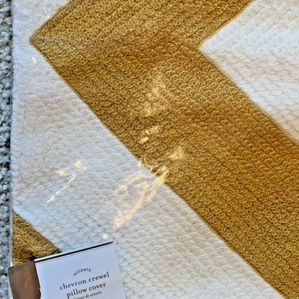NEW Pottery Barn Chevron Crewel Embroidered Lumbar Pillow Cover Fall Honey Gold